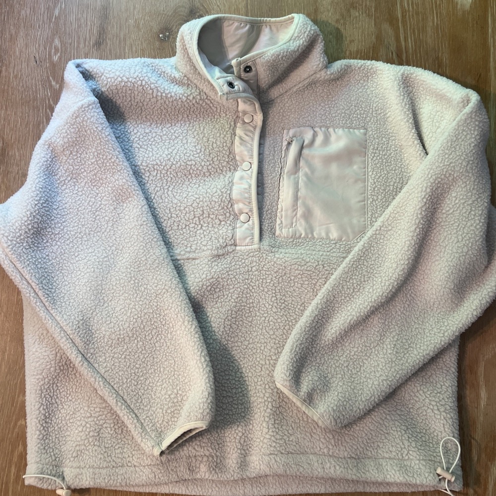 Wilo The Label Pullover Womens M Oatmeal Off White Fleece‎ 1/2 Snap Up